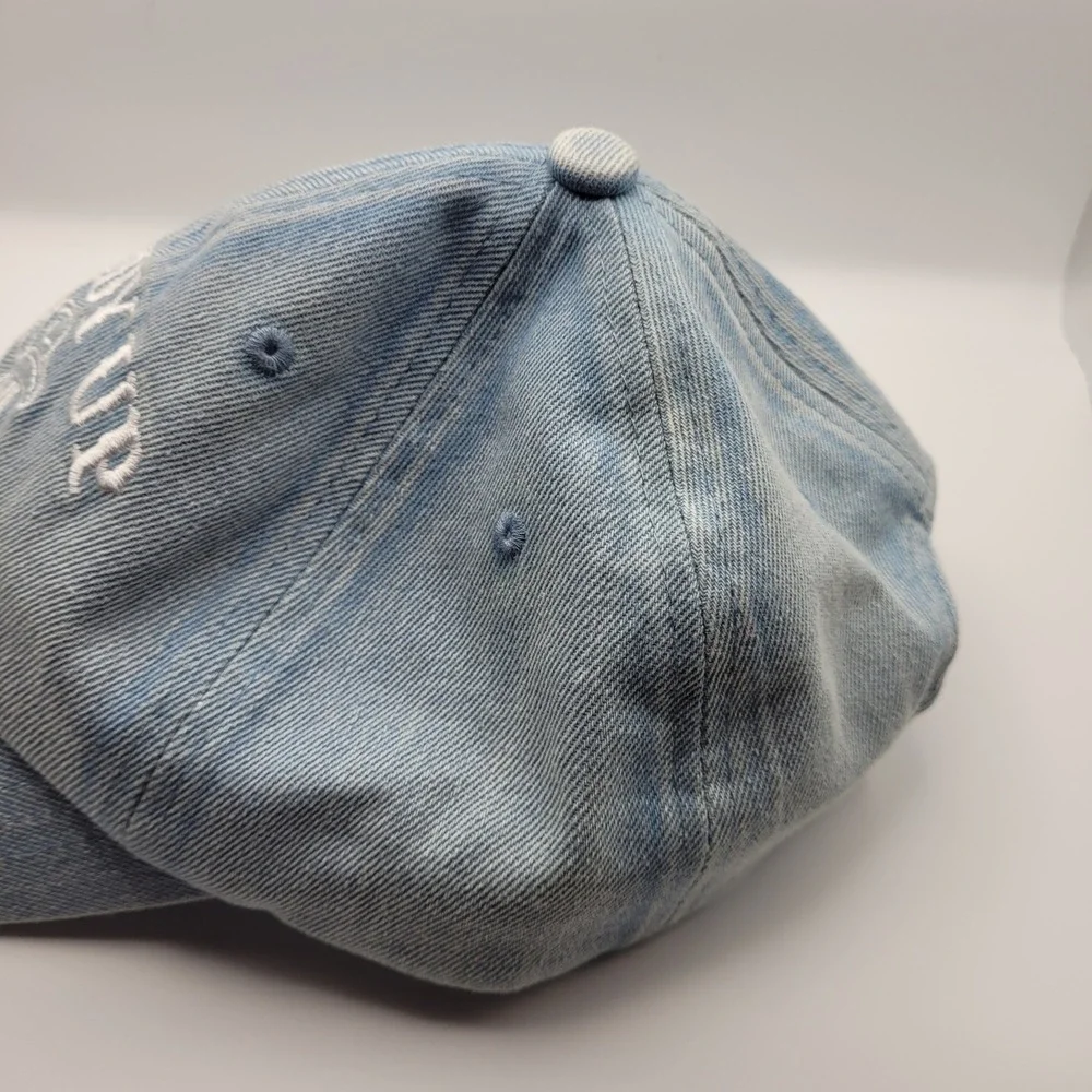 Giddy Up Cowboy Boot Embroidered Light Wash Denim Baseball Cap Hat Adjustable